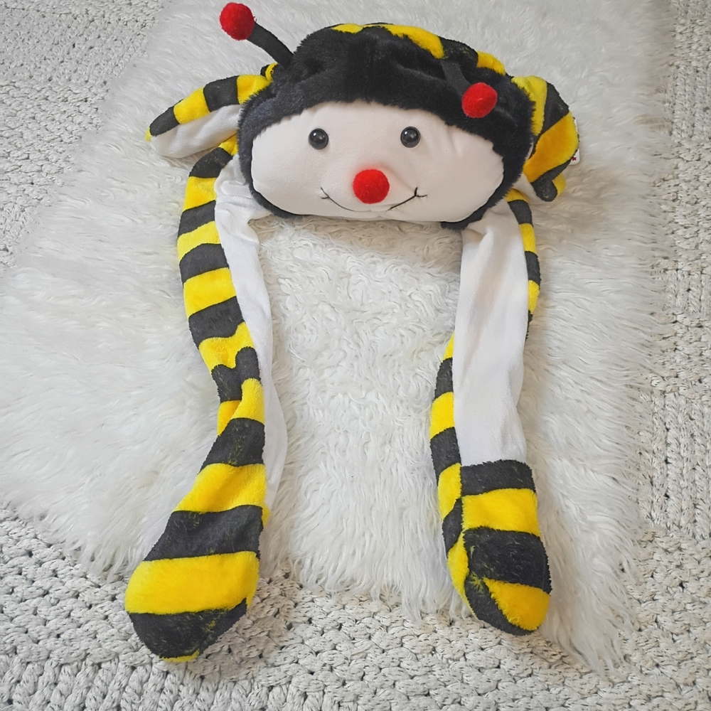 NWT Cute Plush Animal Soft Bee Hat with Moving Ears Yellow and Black Stripes
